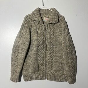 Vintage TUAK Handknit‎ 100% Virgin Wool Zip Cream Sweater Men's size large